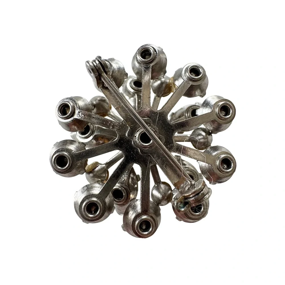 Vintage 1950s Diamante Rhinestone Pinwheel Brooch Rhodium Plated Silver Tone Pin